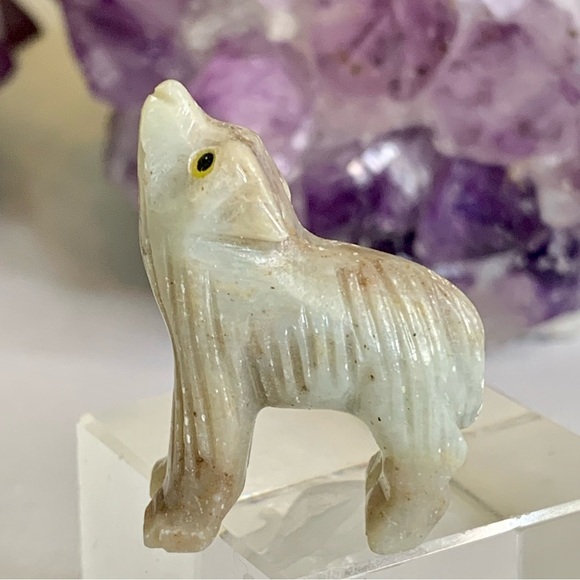 Soapstone WOLF Figurine MINI Carved Stone Coyote Dog Carving Crystal Animal 1.5" - Picture 8 of 11